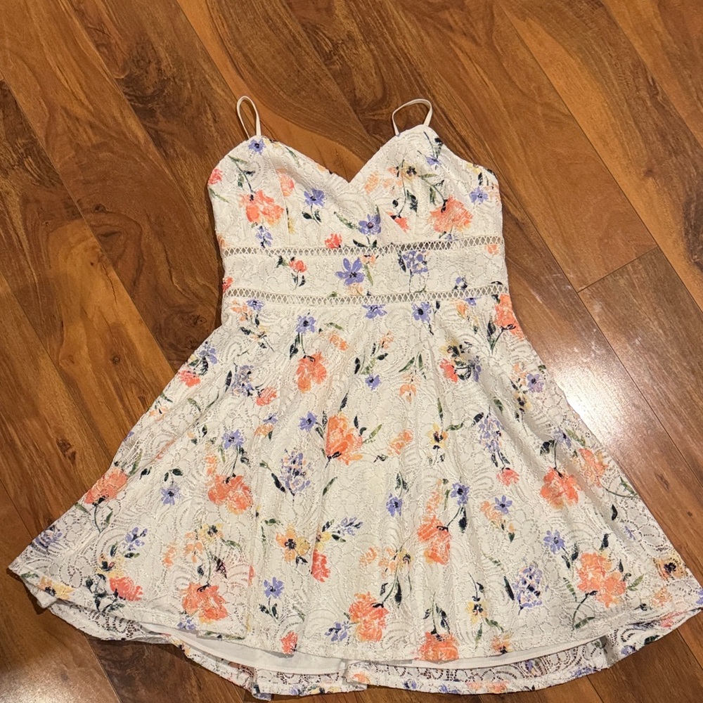 Francesca's Collections Floral Women’s Dress - Cream, Orange, Purple medium